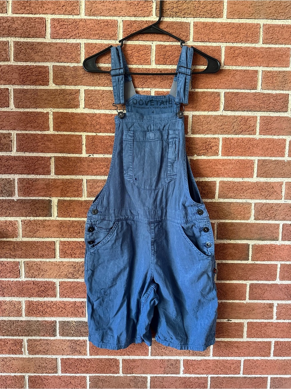 Dovetail Workwear Women’s Blue Bib Short Overalls, Size 4